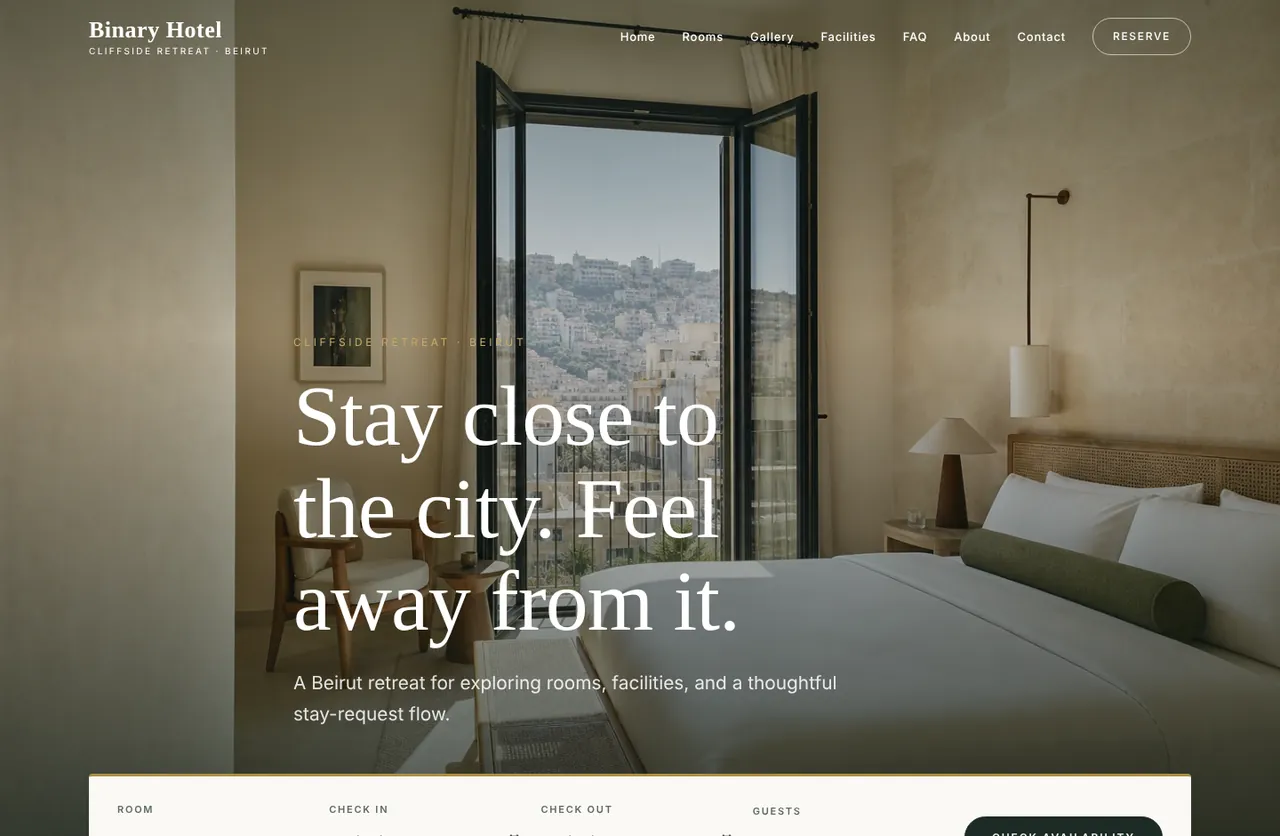 Screenshot of the Cliffside Hotel website