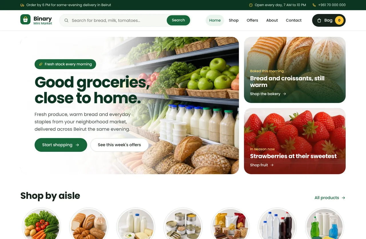 Screenshot of the Mini Market website