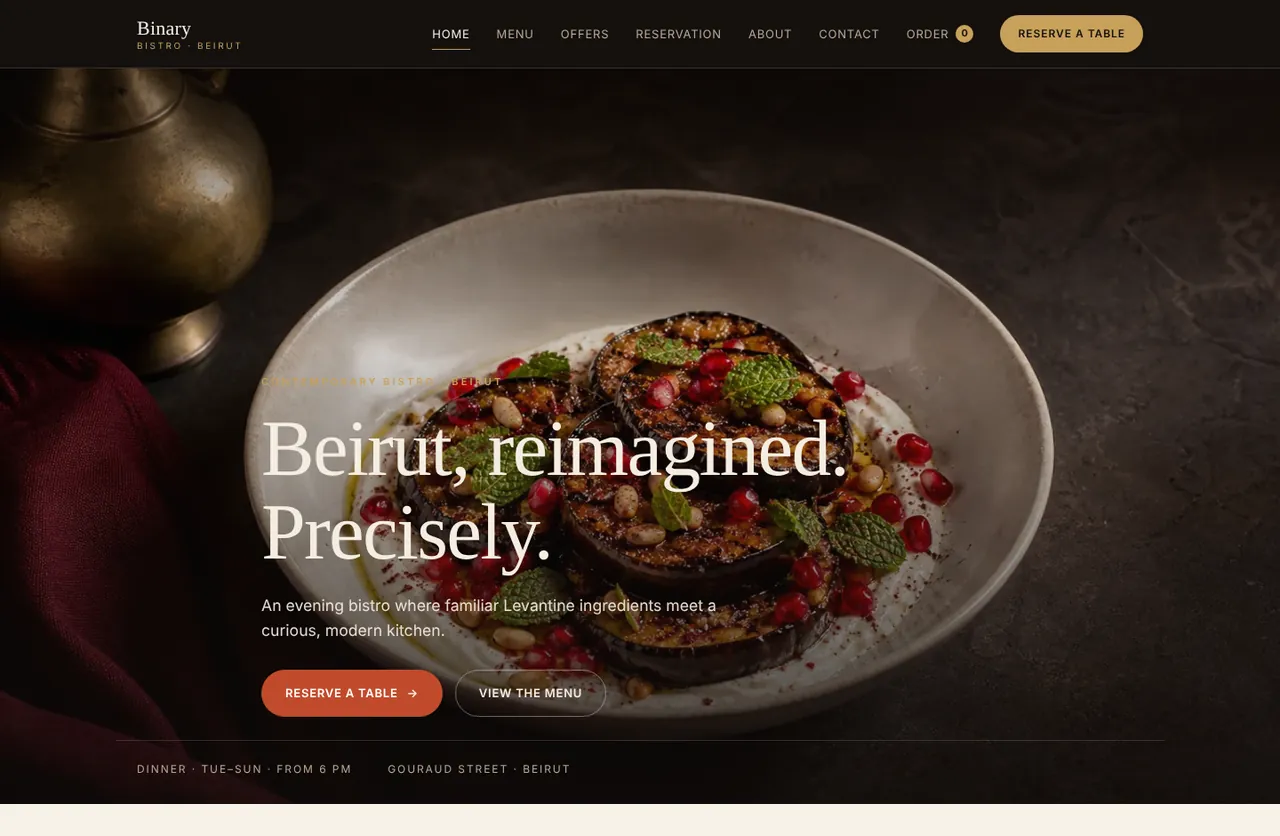 Screenshot of the Beirut Bistro website