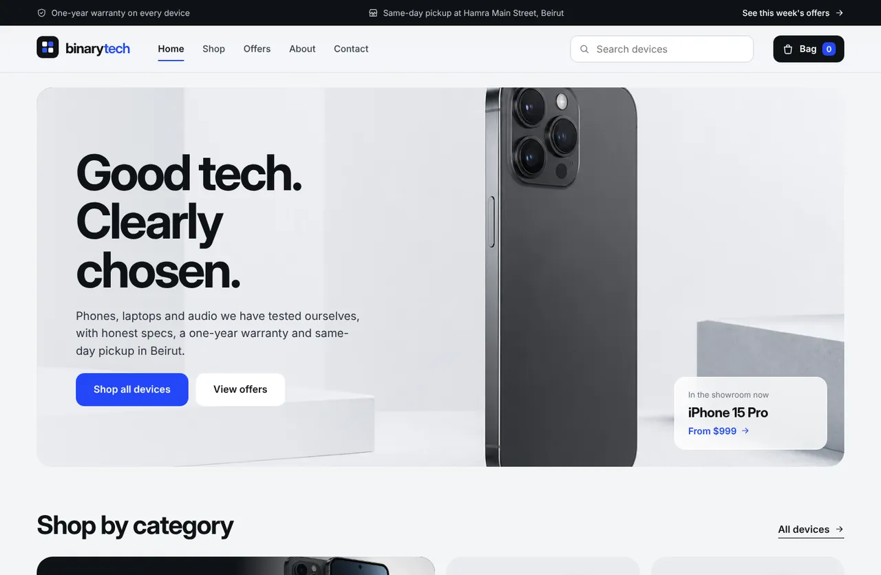 Screenshot of the Tech Store website